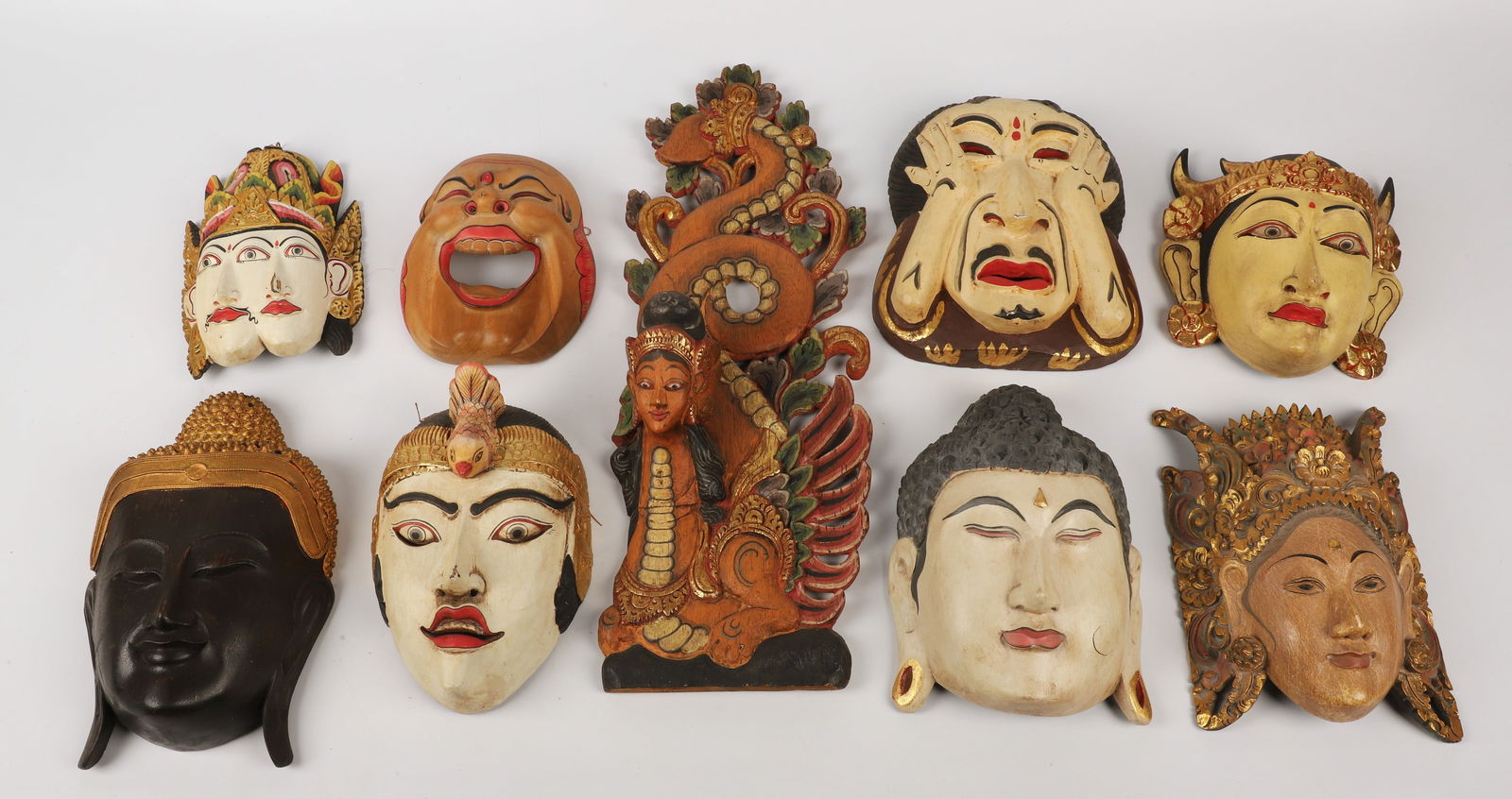 (9) Indonesian & Thai carved wood face masks (1 of 10)