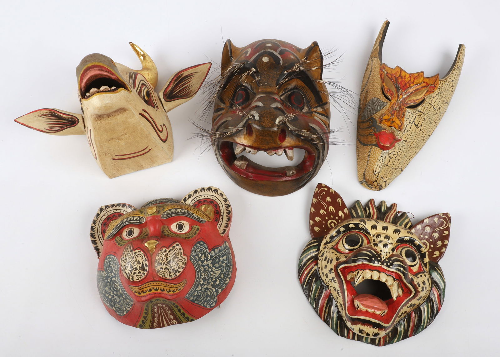 (5) Indonesian carved wood animal masks (1 of 6)
