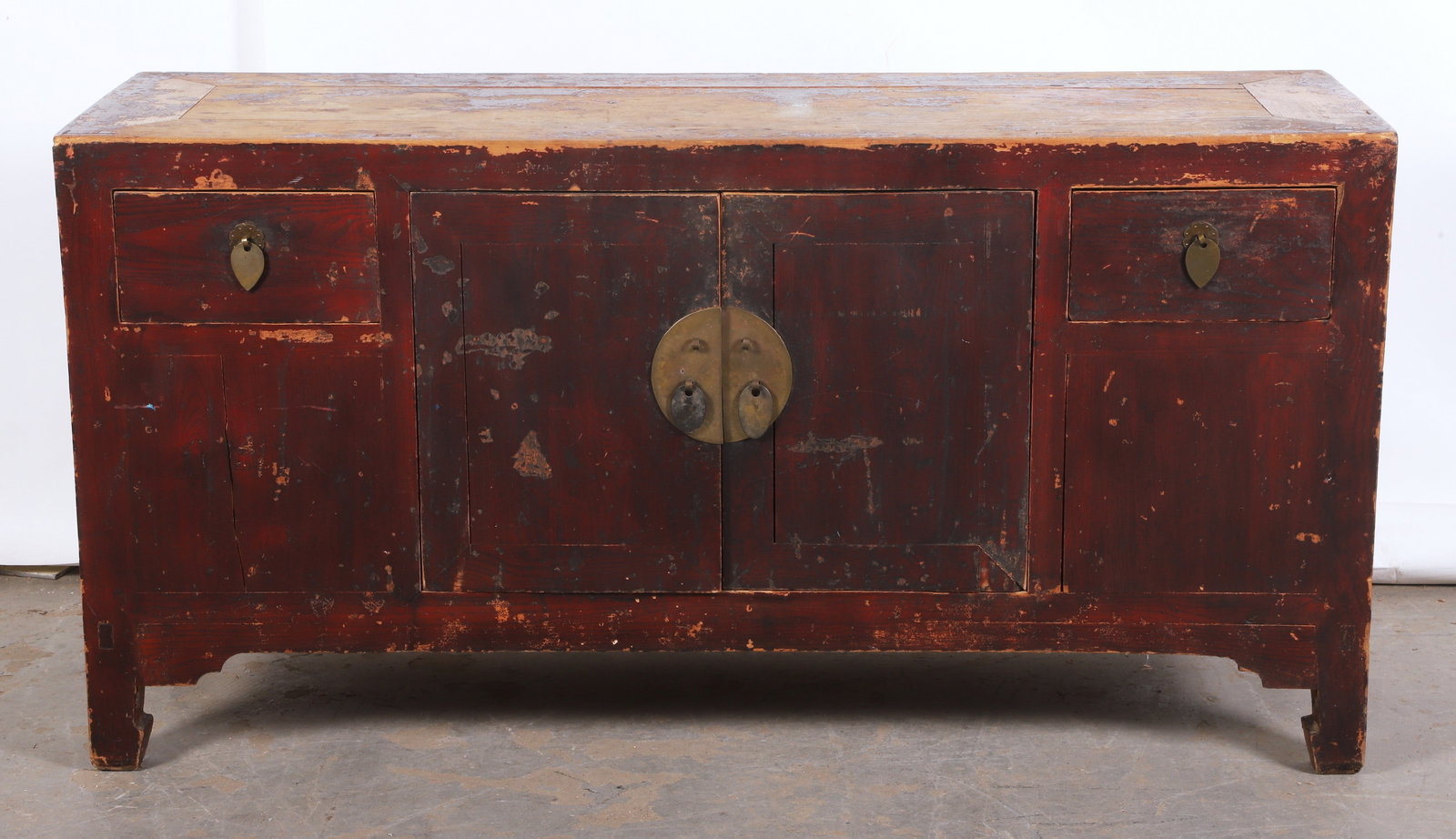 Red painted Asian elmwood storage console (1 of 5)