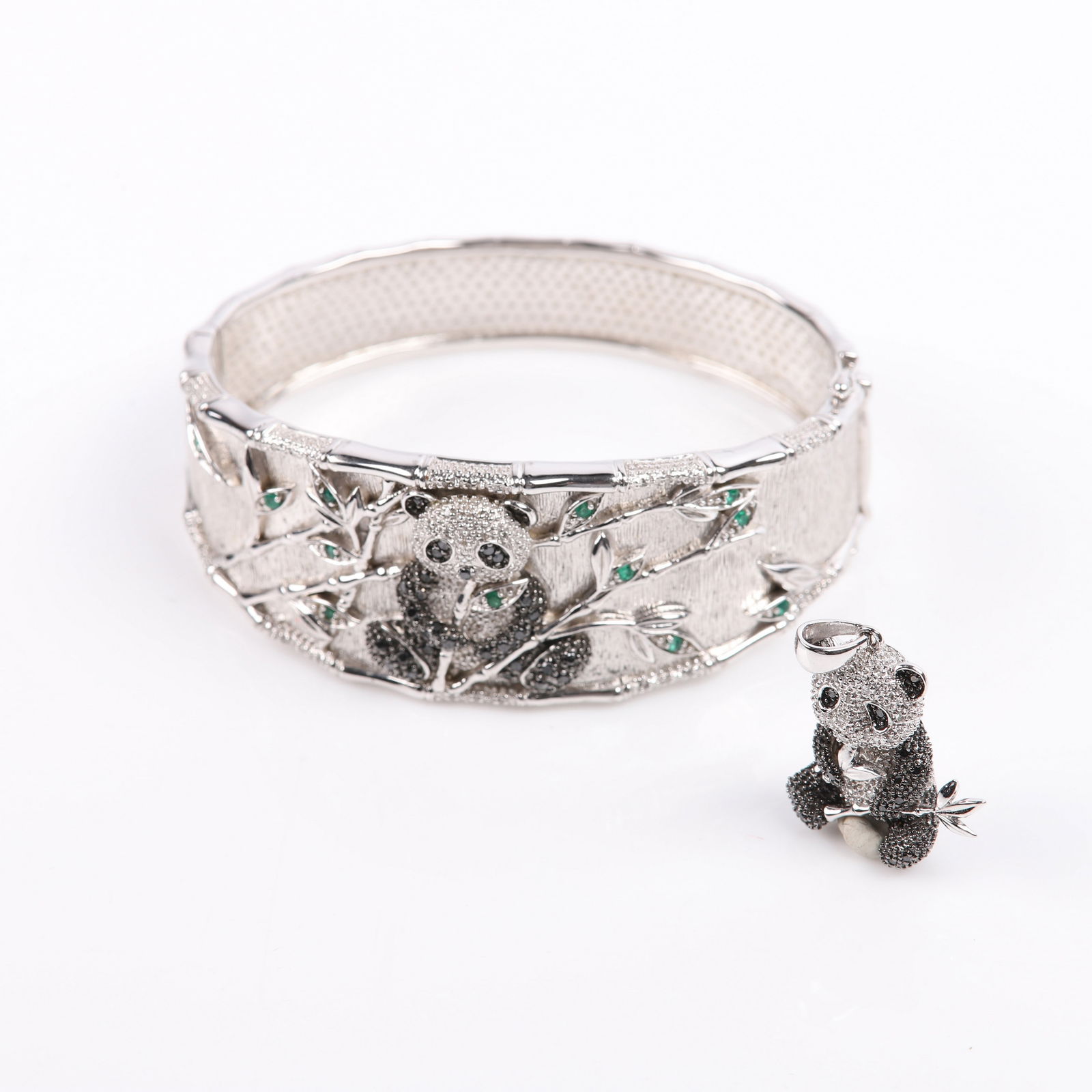 Sterling diamond pave panda bracelet and pendant (1 of 5)