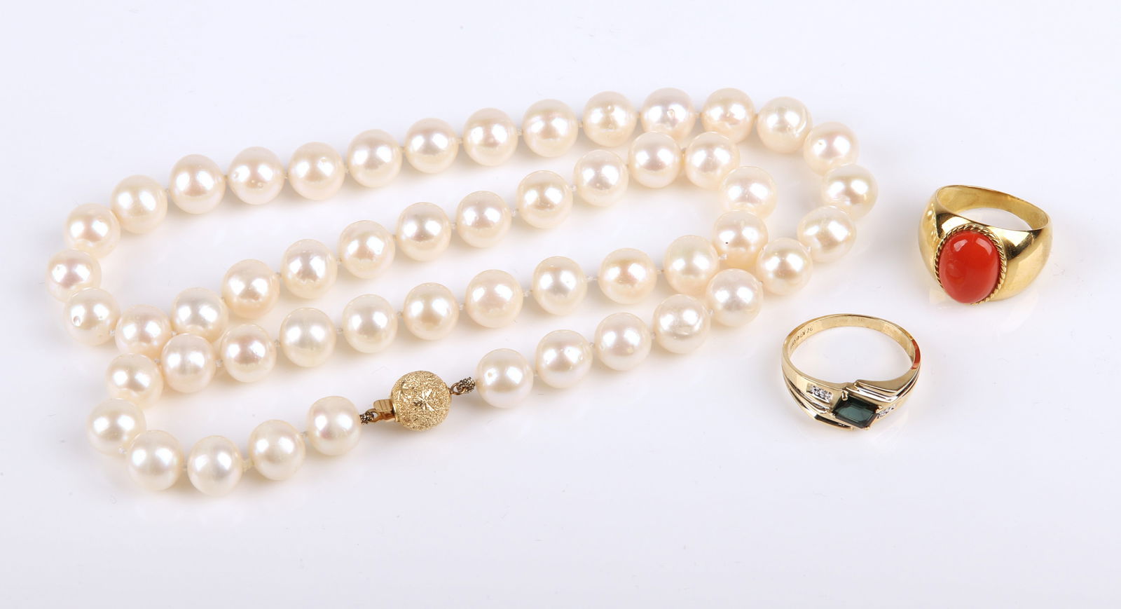 (3) Gold rings and freshwater pearl necklace (1 of 11)