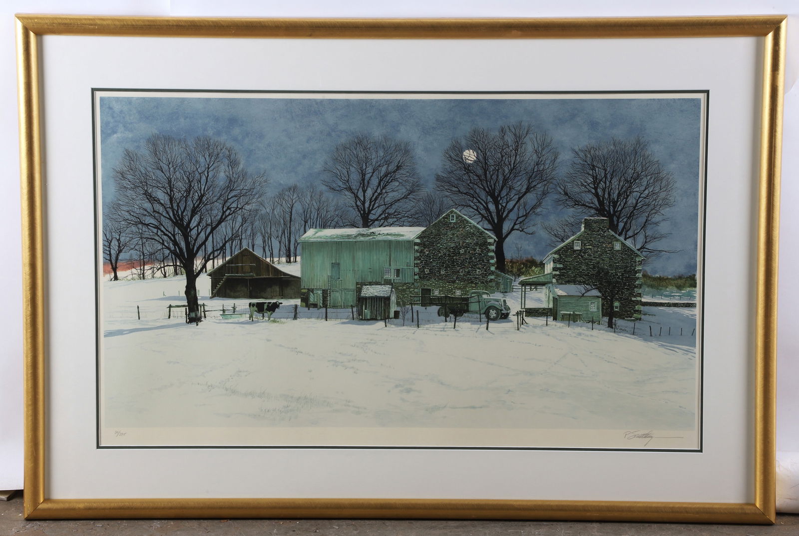 Peter Sculthorpe Lithograph "Domino": Peter Sculthorpe (American, b 1948) lithograph "Domino" offset lithograph, pencil signed "P. Sculthorpe, edition 30/295, 20-1/2" x 35-1/2" image, framed 30-3/4" x 45-1/2", very good condition