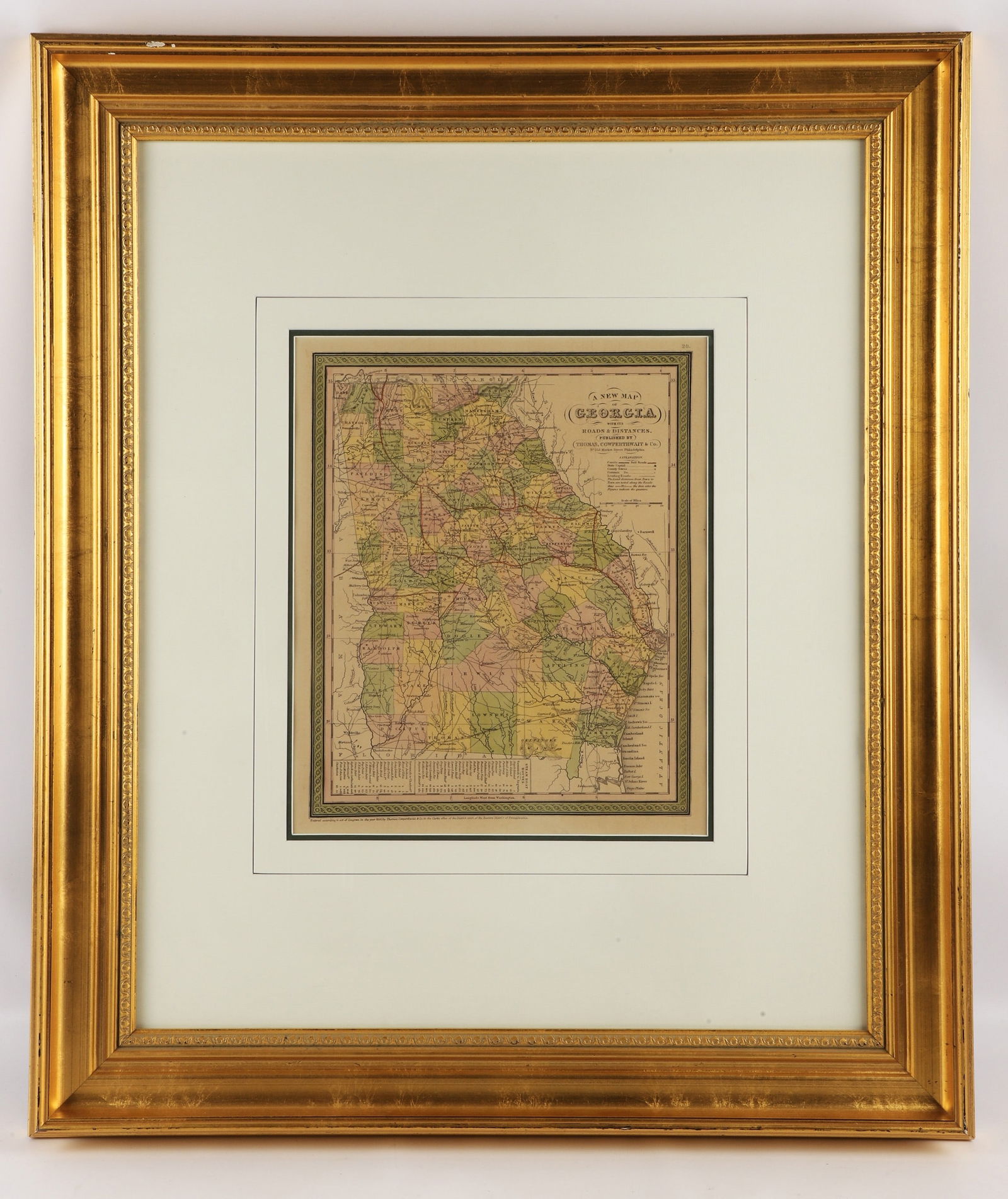 A framed 1850 Cowperthwait map of Georgia (1 of 3)