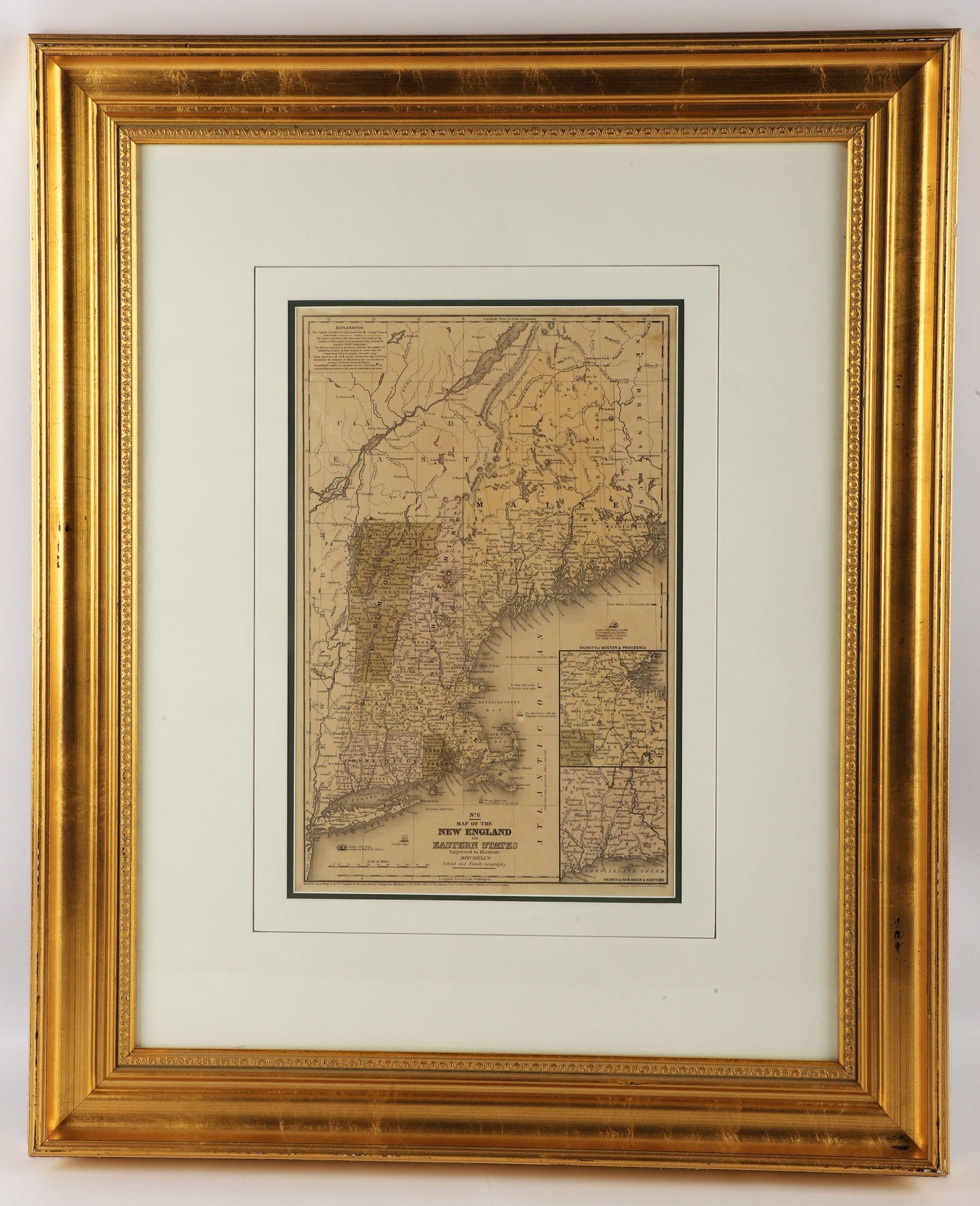 A framed 1844 Mitchell map of New England (1 of 3)