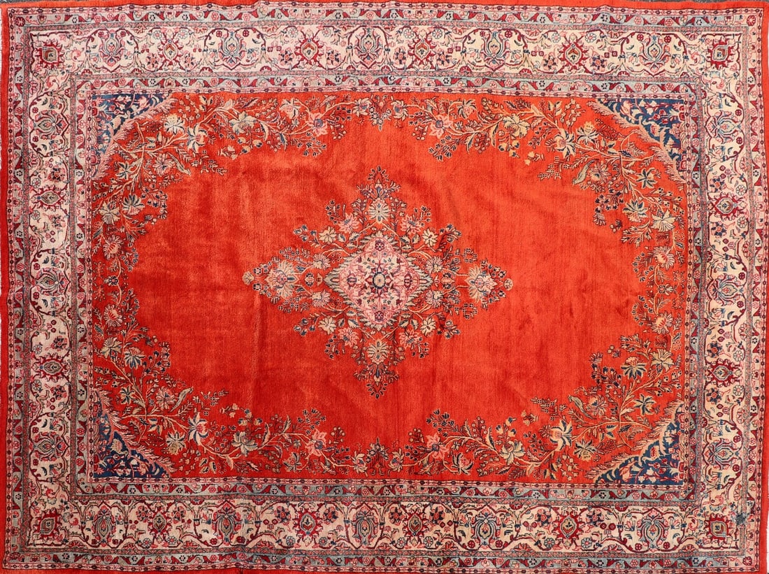 8'11" x 12'2" Persian Sarouk Room size rug, hole, #3264: 8'11" x 12'2" Persian Sarouk Room size rug, hole, #3264