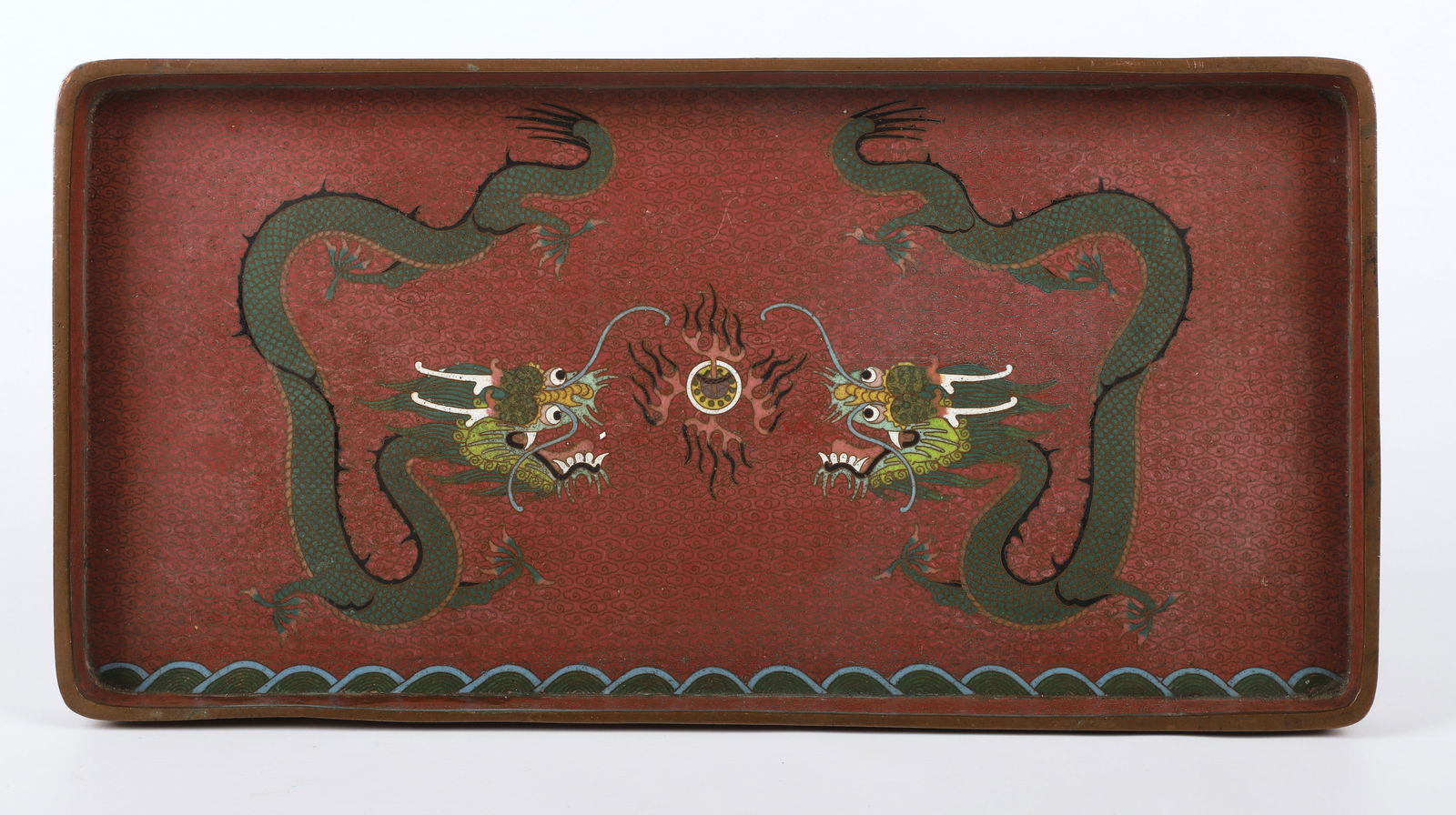 Chinese cloisonne red galleried dragon tray (1 of 6)