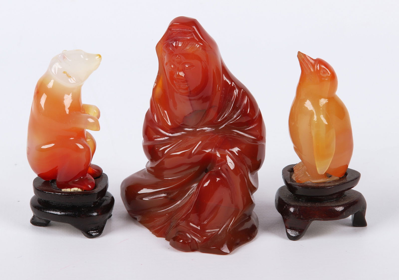 (3) Chinese carved carnelian figures (1 of 8)