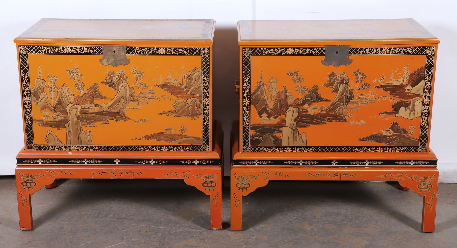 Near Pair of Contemporary Chinoiserie trunks on frames (1 of 9)