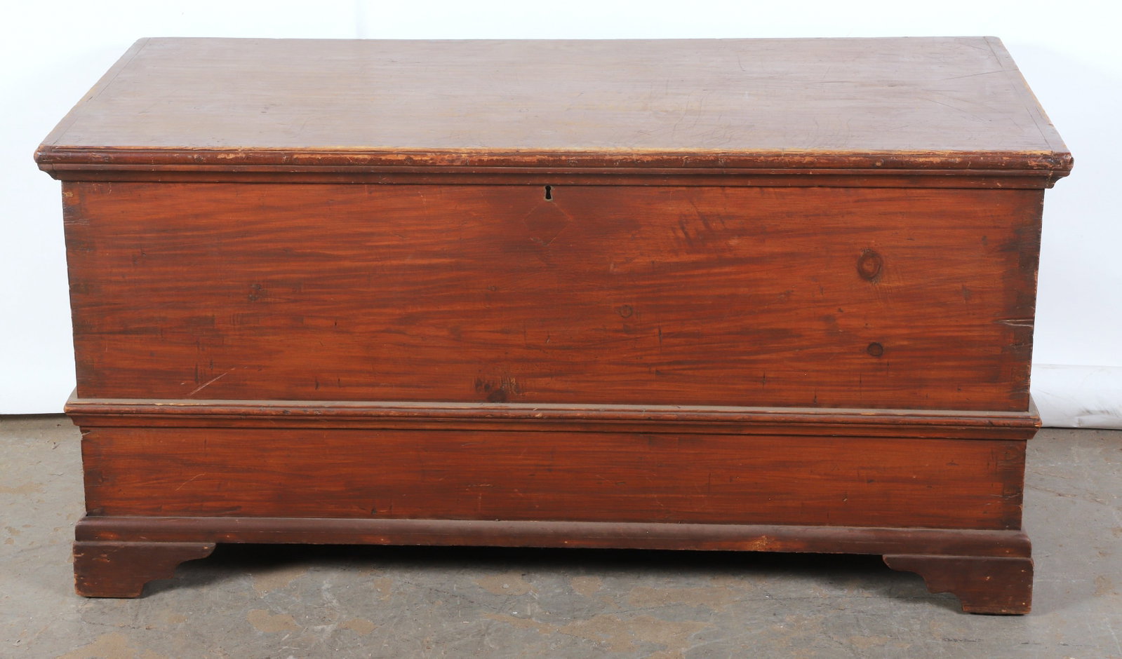 Poplar blanket chest: Poplar dovetailed blanket chest, left hand till, replaced hinges, bracket foot frame, 25"H x 50"W x 23"D