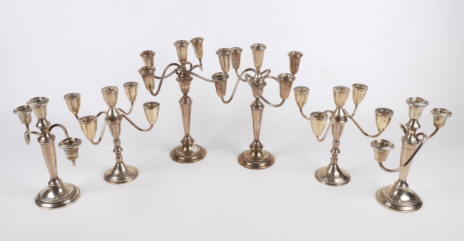 (3) Sterling weighted multi-arm candelabra pairs (1 of 7)