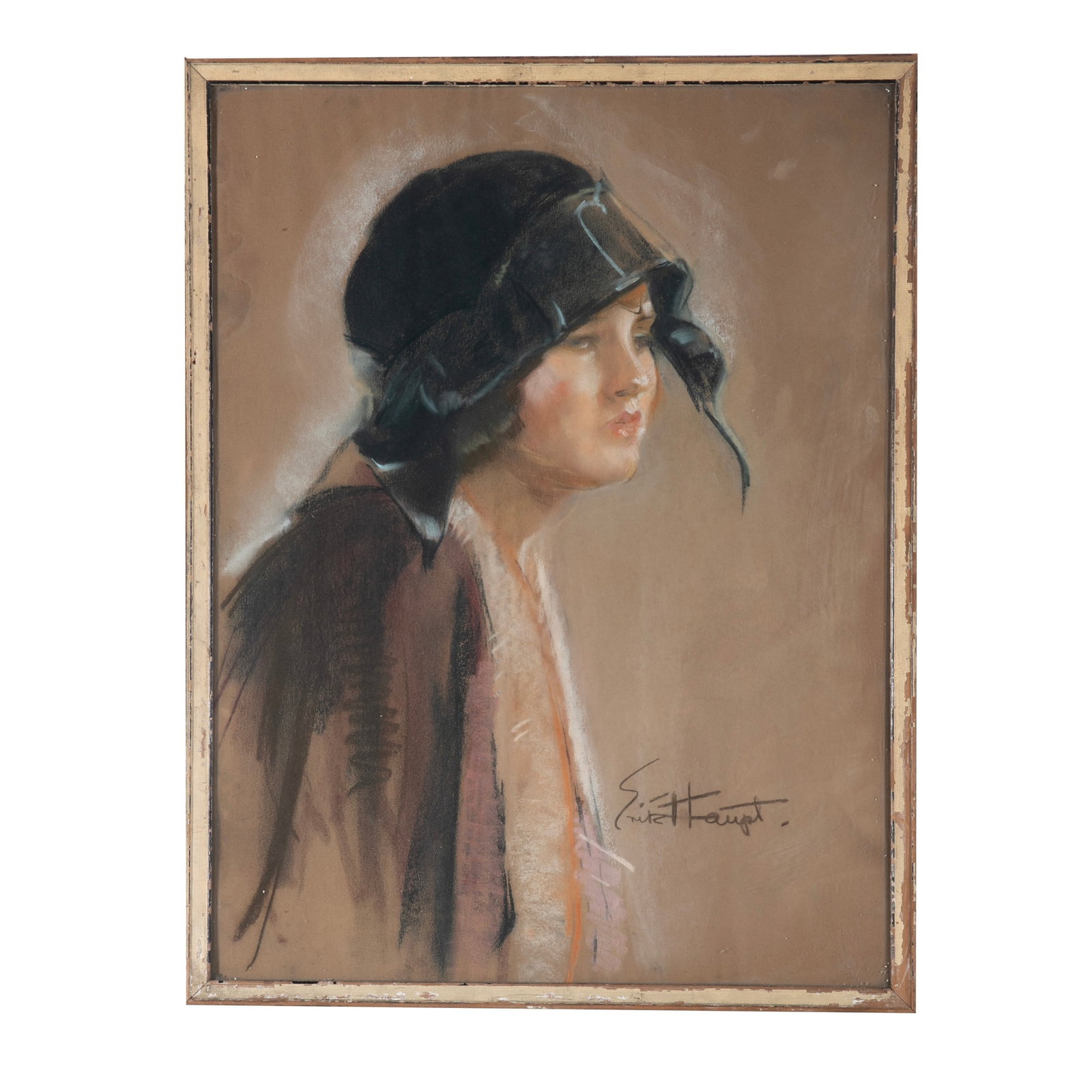 Erik Haupt Portrait of a Young Woman: Erik Haupt (American, 1891-1984) MD artist, portrait of a young woman, pastel on paper, signed "Erik Haupt", 24" x 18", framed 25-1/4" x 19-1/4", fair condition