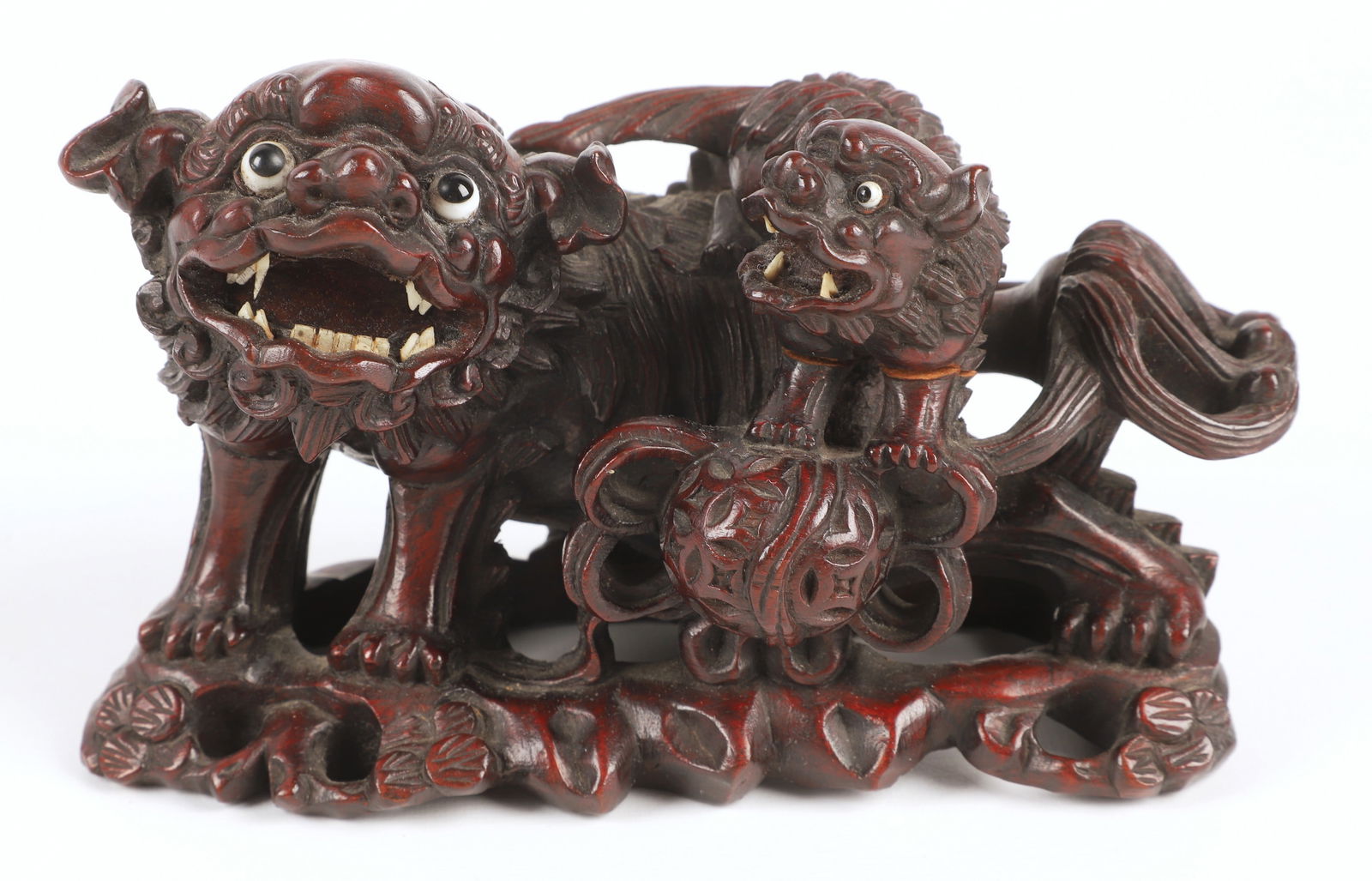 Chinese carved wood foo dogs sculpture (1 of 5)