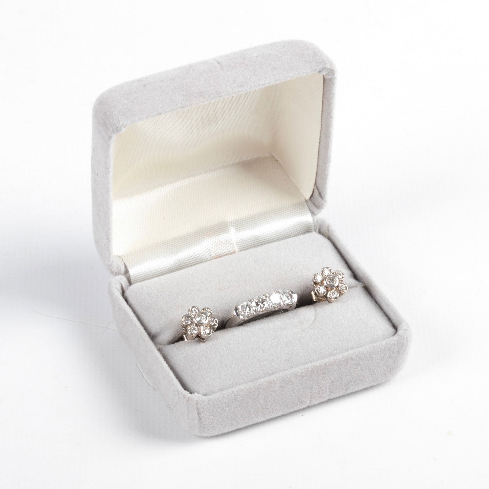 14K White Gold Diamond Band and Earrings (1 of 5)