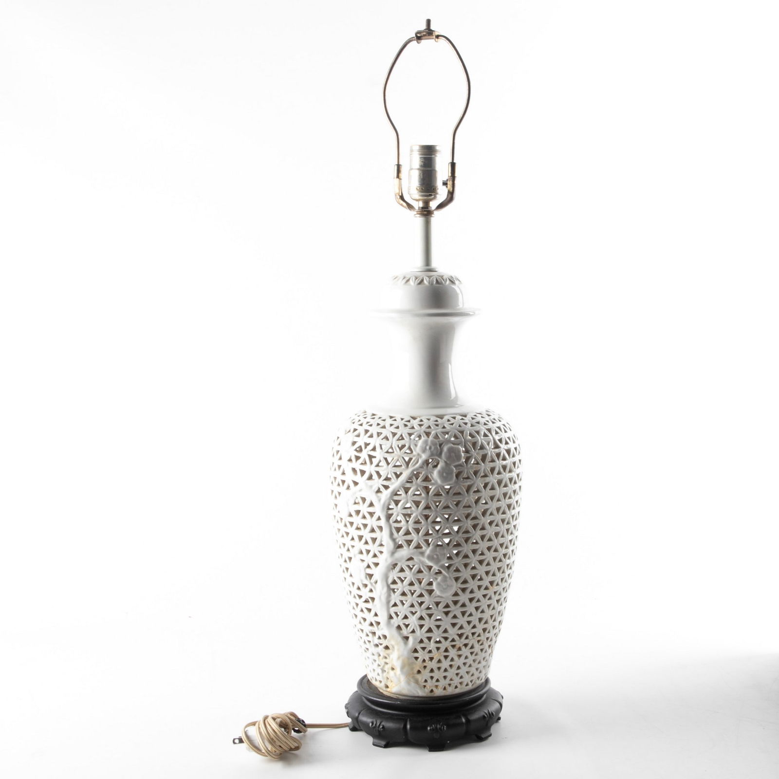 Blanc de chine porcelain pierced base table lamp (1 of 4)