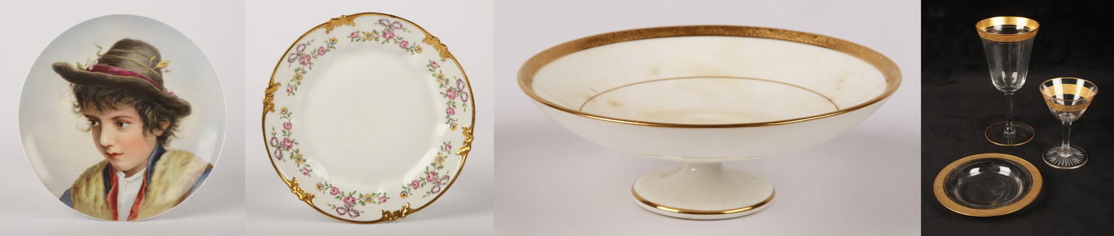 Gilt edge porcelain and glass goblets (1 of 9)