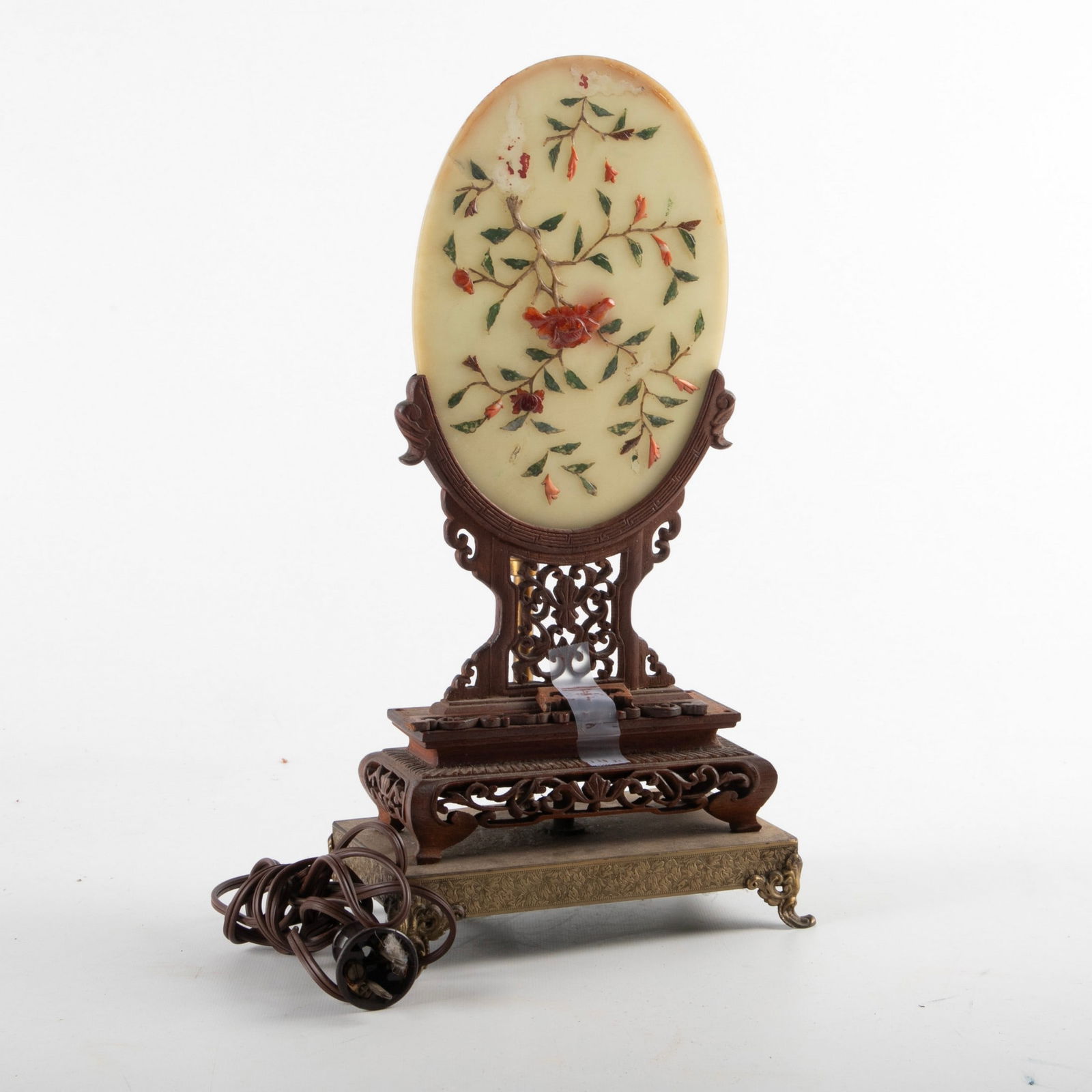Chinese carved hardstone oval table screen lamp (1 of 3)
