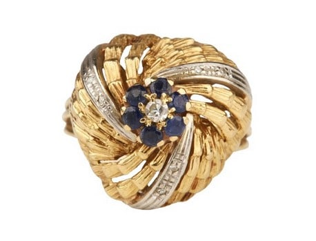 18K Two-tone gold, diamond and sapphire ring (1 of 8)