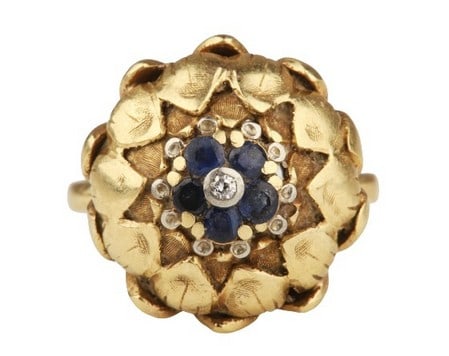 18K yellow gold sapphire and diamond lotus ring (1 of 6)