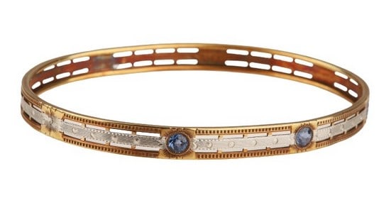 Platinum, gold and sapphire bangle bracelet (1 of 5)