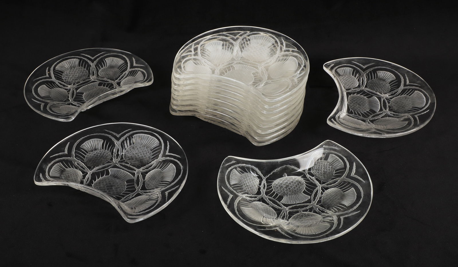 (12) Lalique France "Thistle" crescent dishes (1 of 5)
