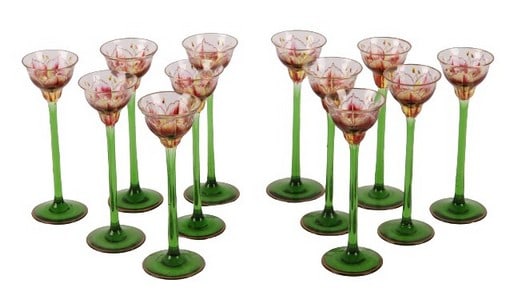 (12) Art Nouveau enamel cordial glasses (1 of 8)
