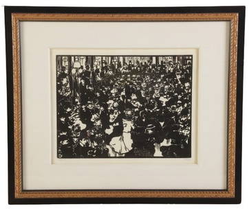 Jean-Emile Laboureur "Le Bal Bullier": Jean-Emile Laboureur (French, 1877-1943) "Le Bal Bullier", woodcut on paper, pencil signed "Laboureur", edition 39/604, 8-3/4" x 11-3/8" image, framed 16-1/2" x 19-1/2", very good condition, not inspe