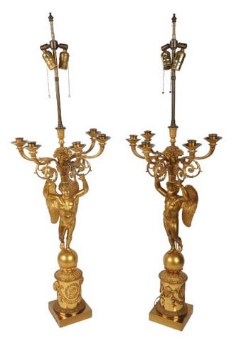 Louis XIV style gilt metal cherub raised lamp pair (1 of 13)