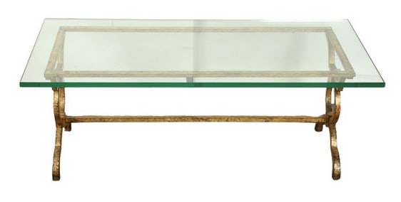 Contemporary distressed gilt painted glasstop coffee table (1 of 4)