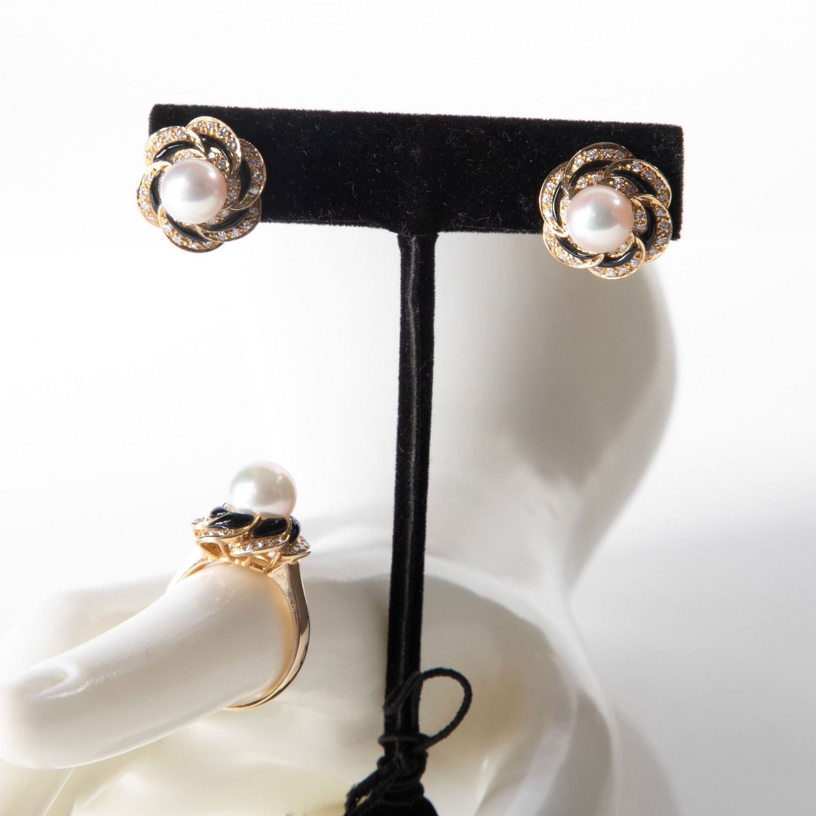 14K Gold, enamel, pearl and diamond jewelry set (1 of 5)