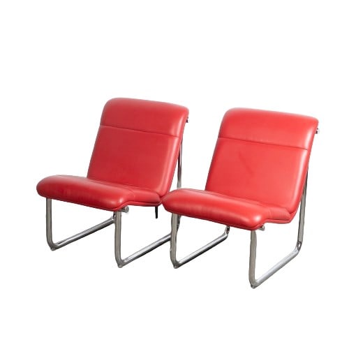 Pair Modern Design leather and chrome lounge chairs (1 of 4)