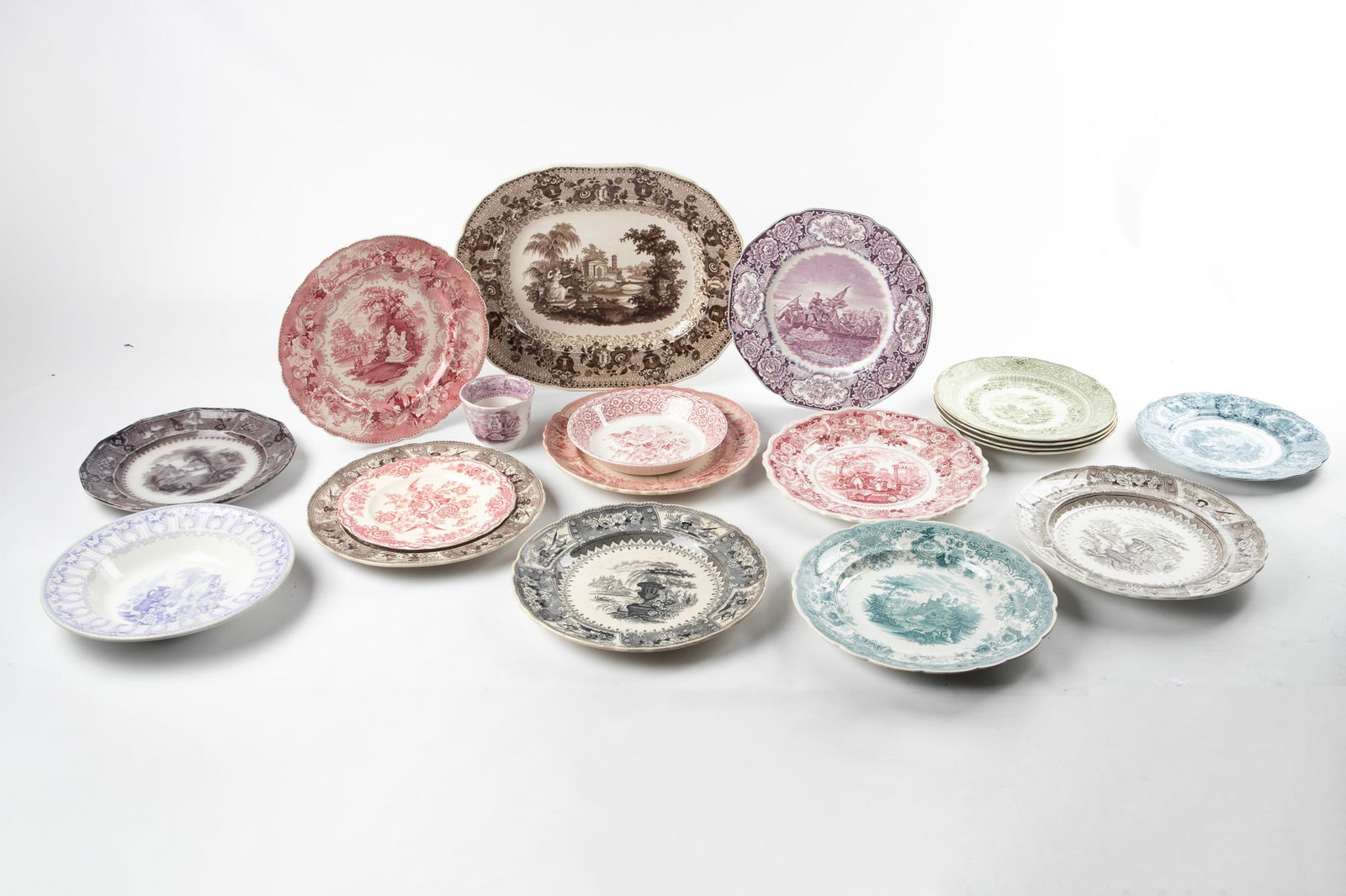 (19) Pieces porcelain colored transferware (1 of 7)