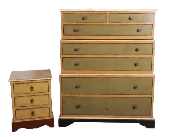(2) pc Eddy West paint decorated high chest and side table (1 of 7)