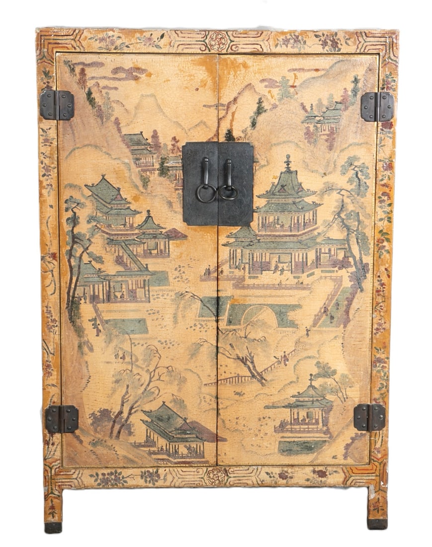 Chinese paint decorated 2-door cabinet (1 of 4)