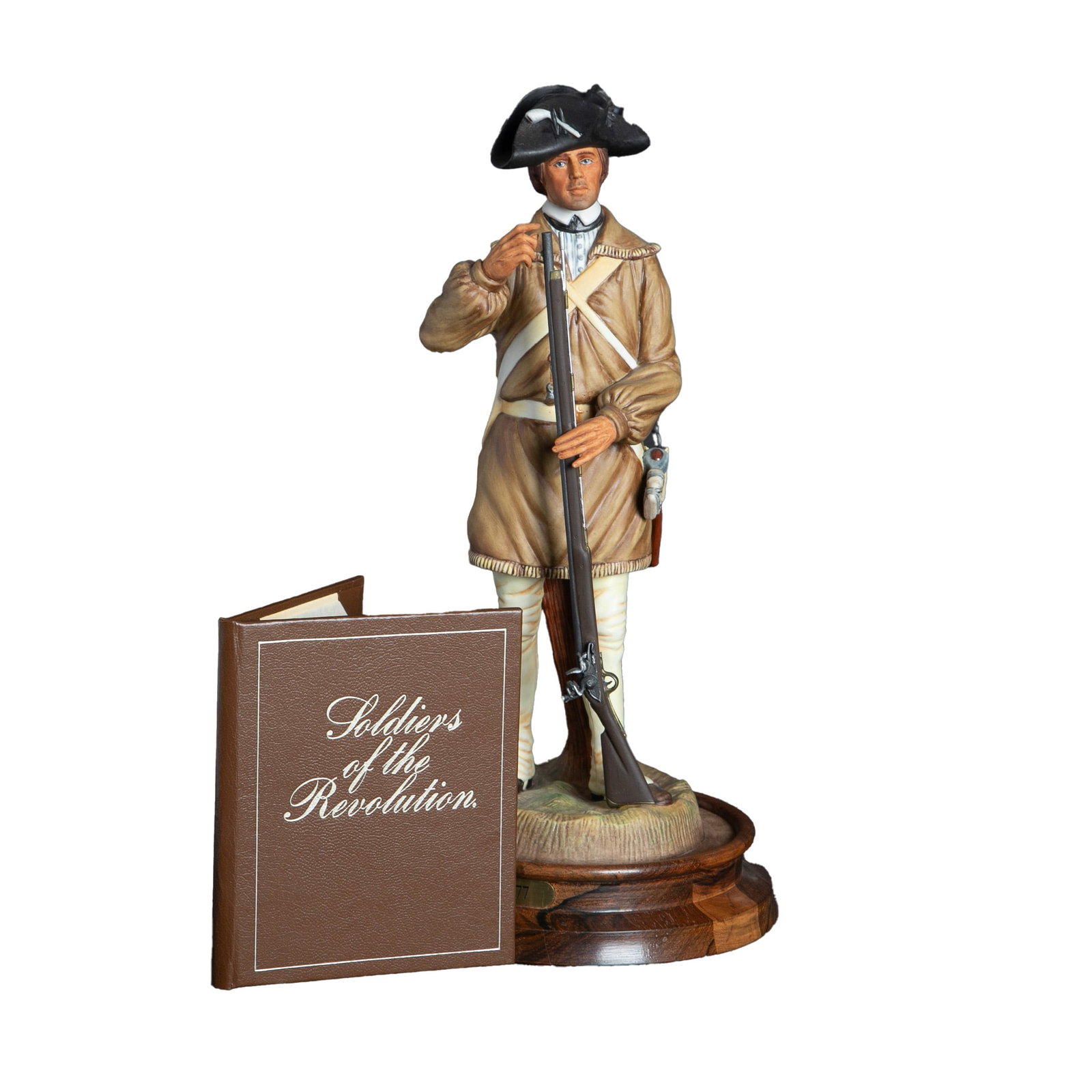 Royal Doulton Private, 1st GA Regiment 1777: Royal Doulton Private, 1st GA Regiment 1777, Soldier of the Revolution, no. 187/350, HN 2779, on felted wood base with brass name plate, 11"H not including stand. Commissioned by the Colonial Williams