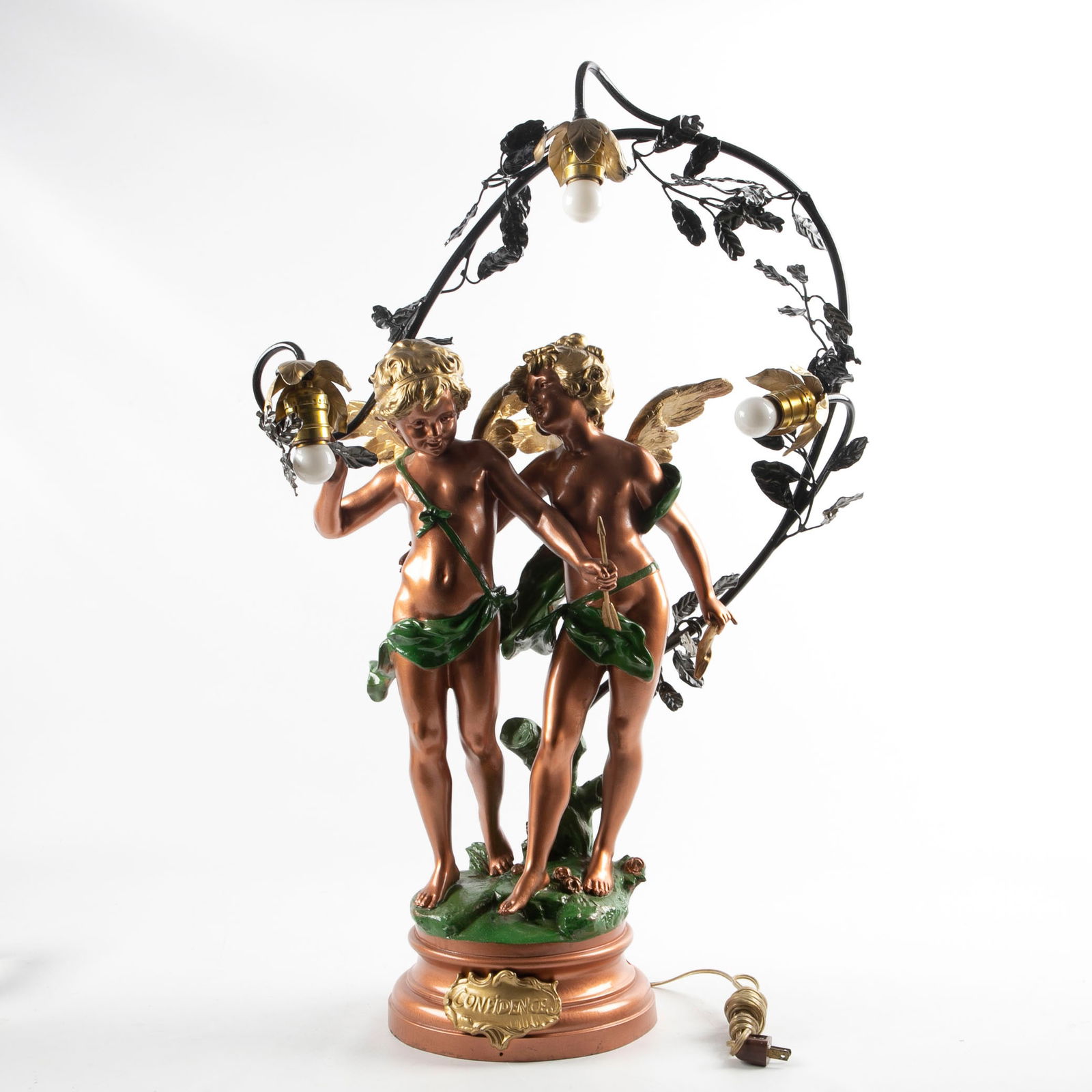 A Figural Painted Spelter Lamp after Moreau (1 of 4)