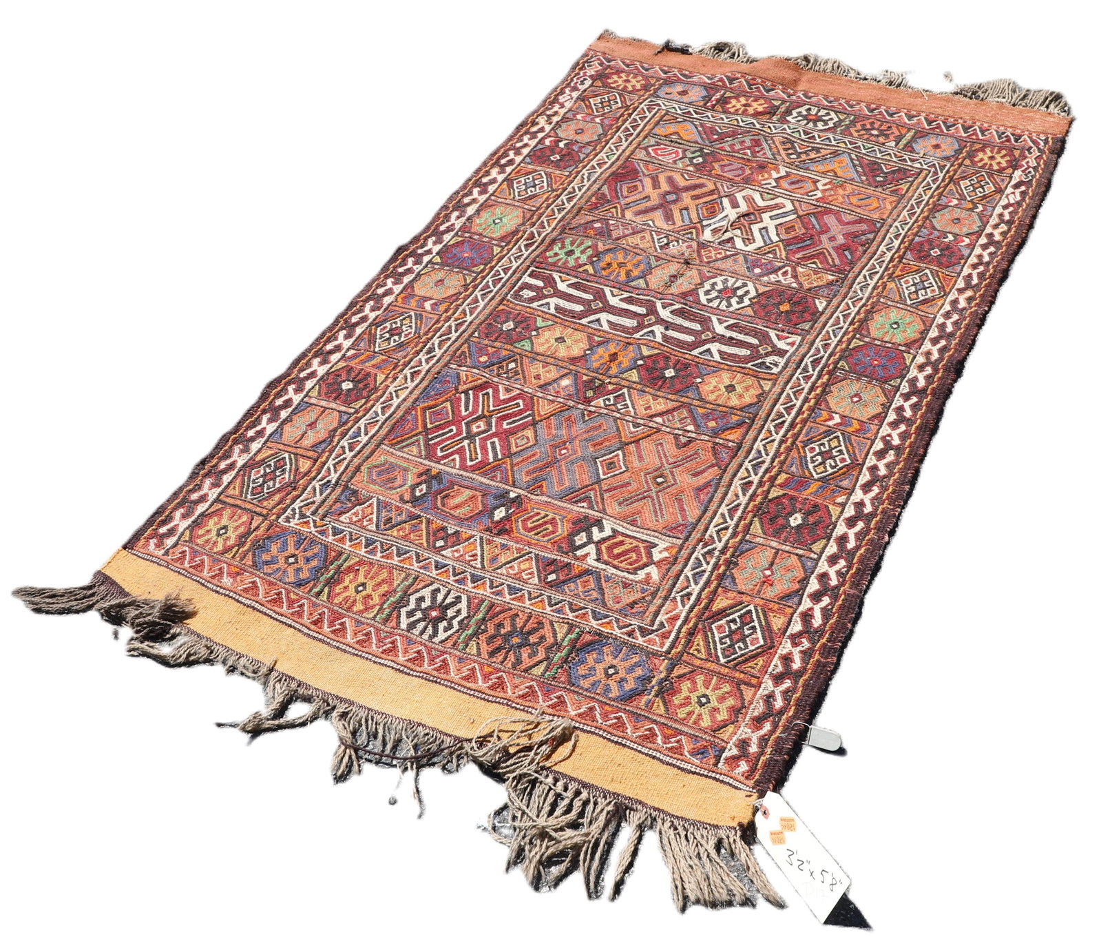 3'2" x 5'8" Turkish Kilim: 3'2" x 5'8" Turkish Kilim, very minor pulls along edges, no holes