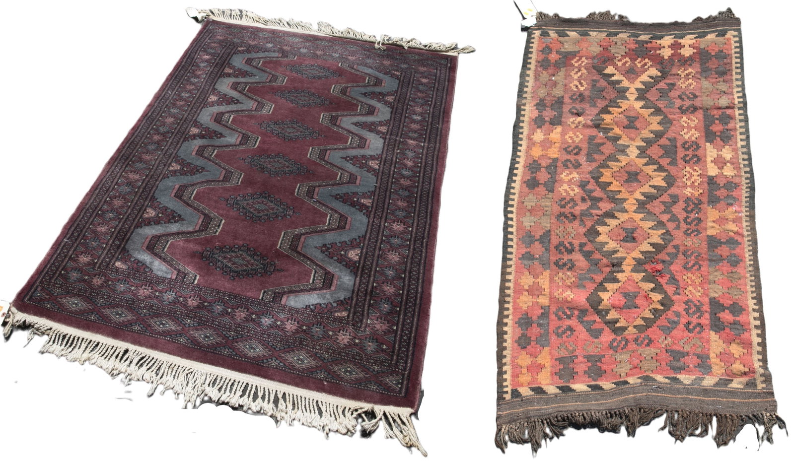 3'3" x 4'10" Pakistani Rug, 3'1" x 5'8" Afghan Kilim: 3'3" x 4'10" Pakistani Rug, 3'1" x 5'8" Afghan Kilim