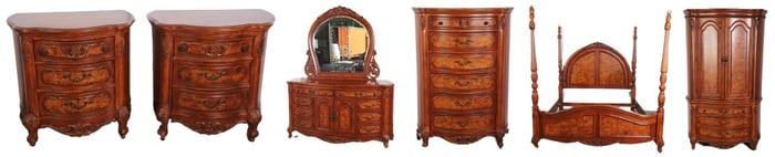 (7) Piece burlwood bedroom suite