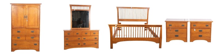 Bassett (6) piece Mission oak style bedroom suite