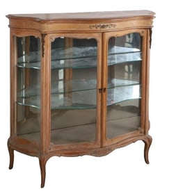 Whitewashed finish serpentine display cabinet
