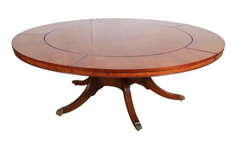 Round yew wood dining table