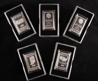 (5) State Vault Fine Silver Bricks