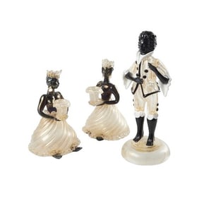(3) Murano glass blackamoor figural candlesticks
