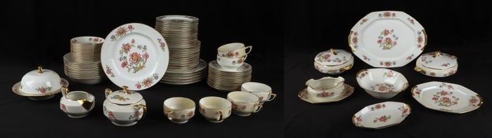 (77) Pieces Vignaud Limoges Floral Dinnerware