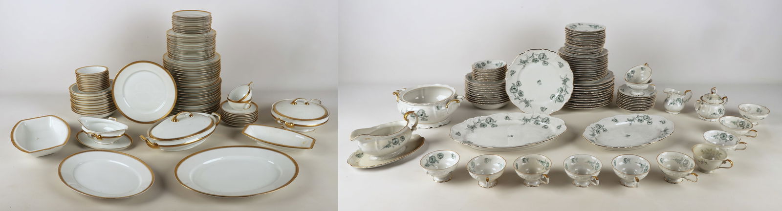 (2) Bavarian Dinnerware Sets: (2) Bavarian Dinnerware sets to include (72) pieces of gilt edge Rosenthal Selb Bavaria dinnerware c/o (12) dinner plates, (11) luncheon plates, (12) salad plates, (10) bread and butter plates, (10) s