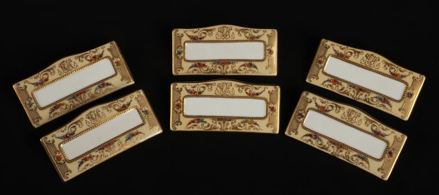 (6) Dresden porcelain place card plaques