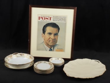 (13) Items, incl Nippon & Lenox dinnerware & print