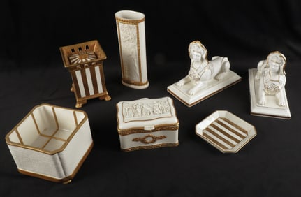 (7) Italian Gilt Painted Cream Porcelain Items