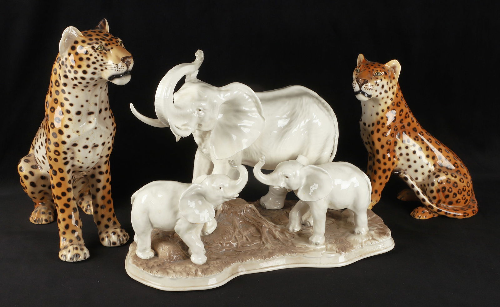 Porcelain Elephant Group and Seated Leopards (1 of 5)