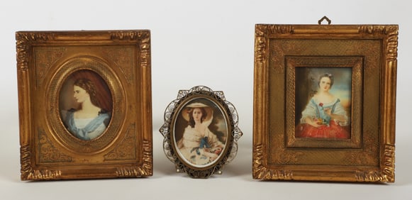 (3) Hand painted miniature portraits